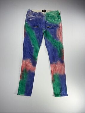 KLEEP Jeans Purple Green Pink Tie Dye Men’s W34 Moto Biker Distressed Festival